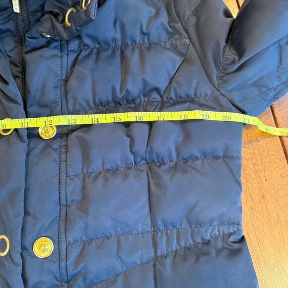 Esprit Quilted Down Puffer Jacket Parka Long Navy Gold Fur Detachable Hood Sz L - Picture 13 of 16